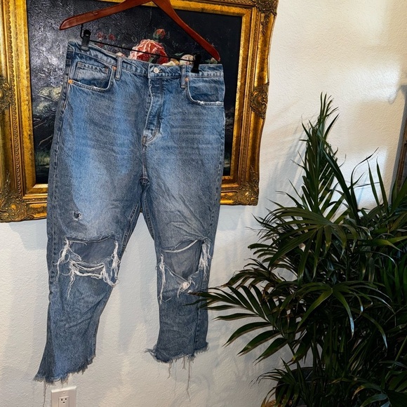 Free People Denim - We the Free FP Destroyed Raw Hem High Waist Cropped Jeans Summer Grunge Size 32